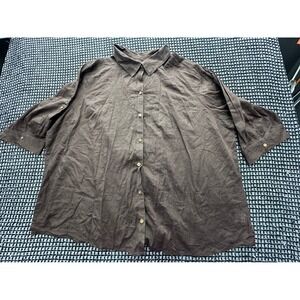 Croft & Barrow Button Down Shirt Woman 3X Brown Linen Blend Tab Sleeve